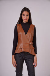 Faux Leather Waistcoat with Side Buttons