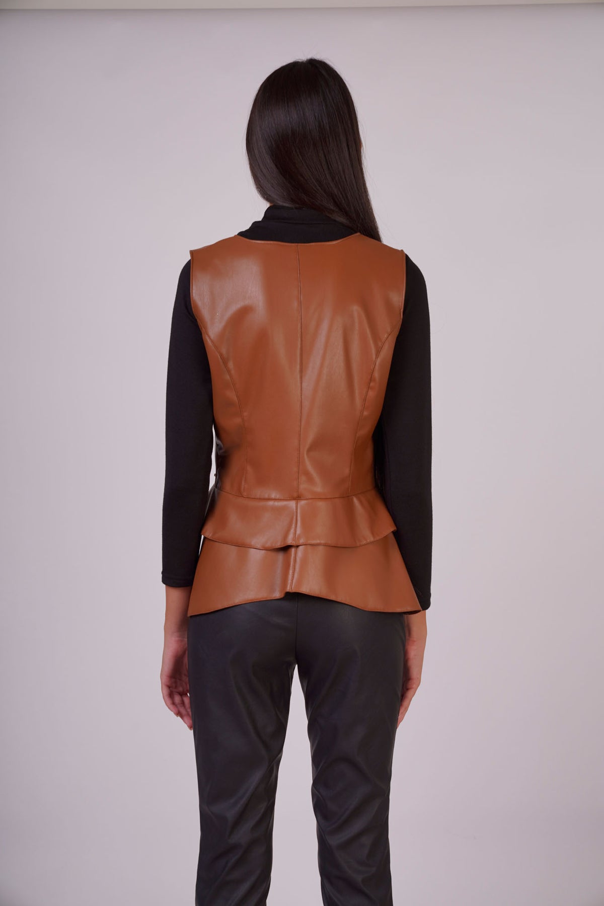 Faux Leather Waistcoat with Side Buttons