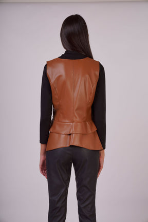 Faux Leather Waistcoat with Side Buttons