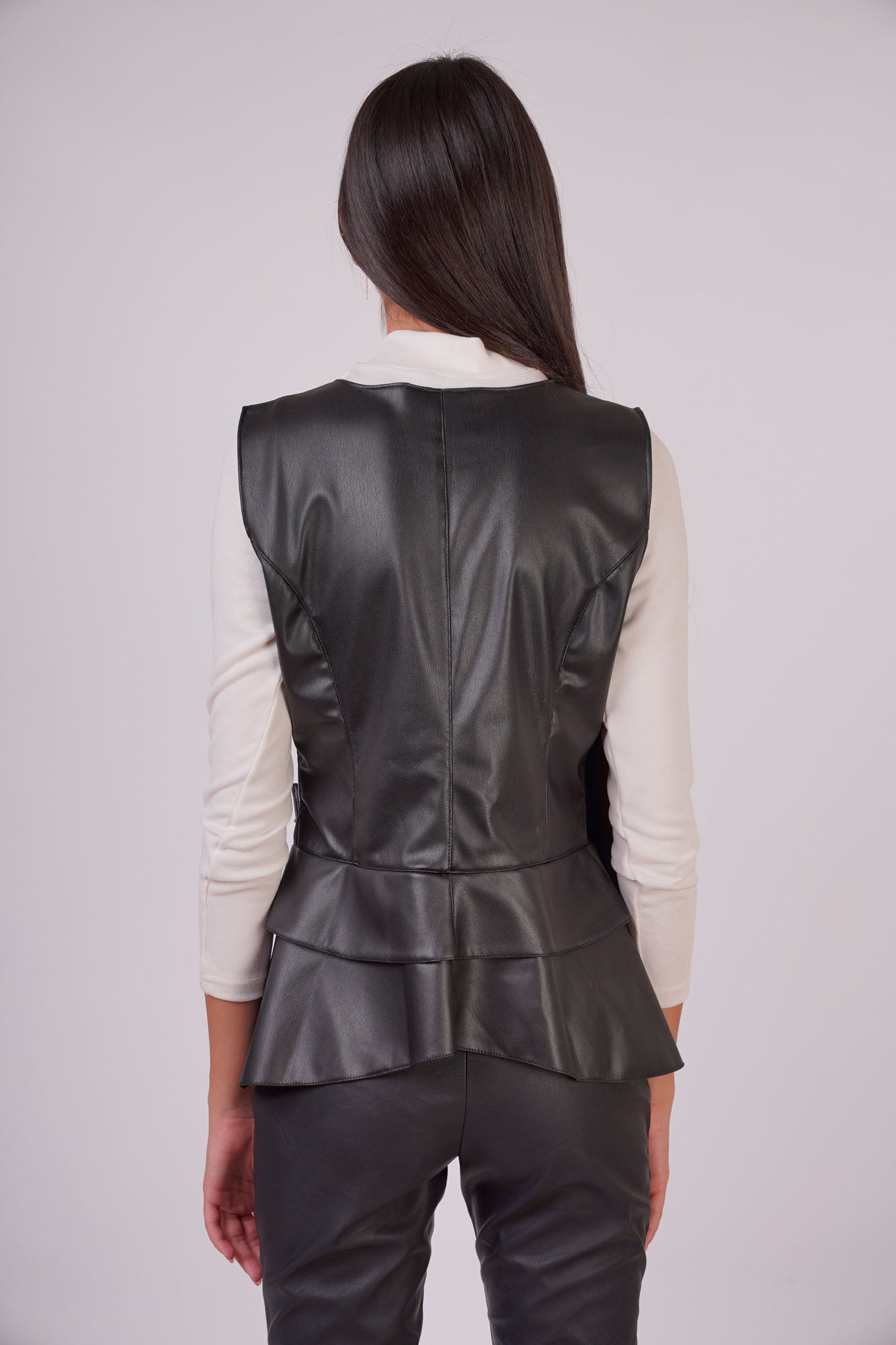 Faux Leather Waistcoat with Side Buttons