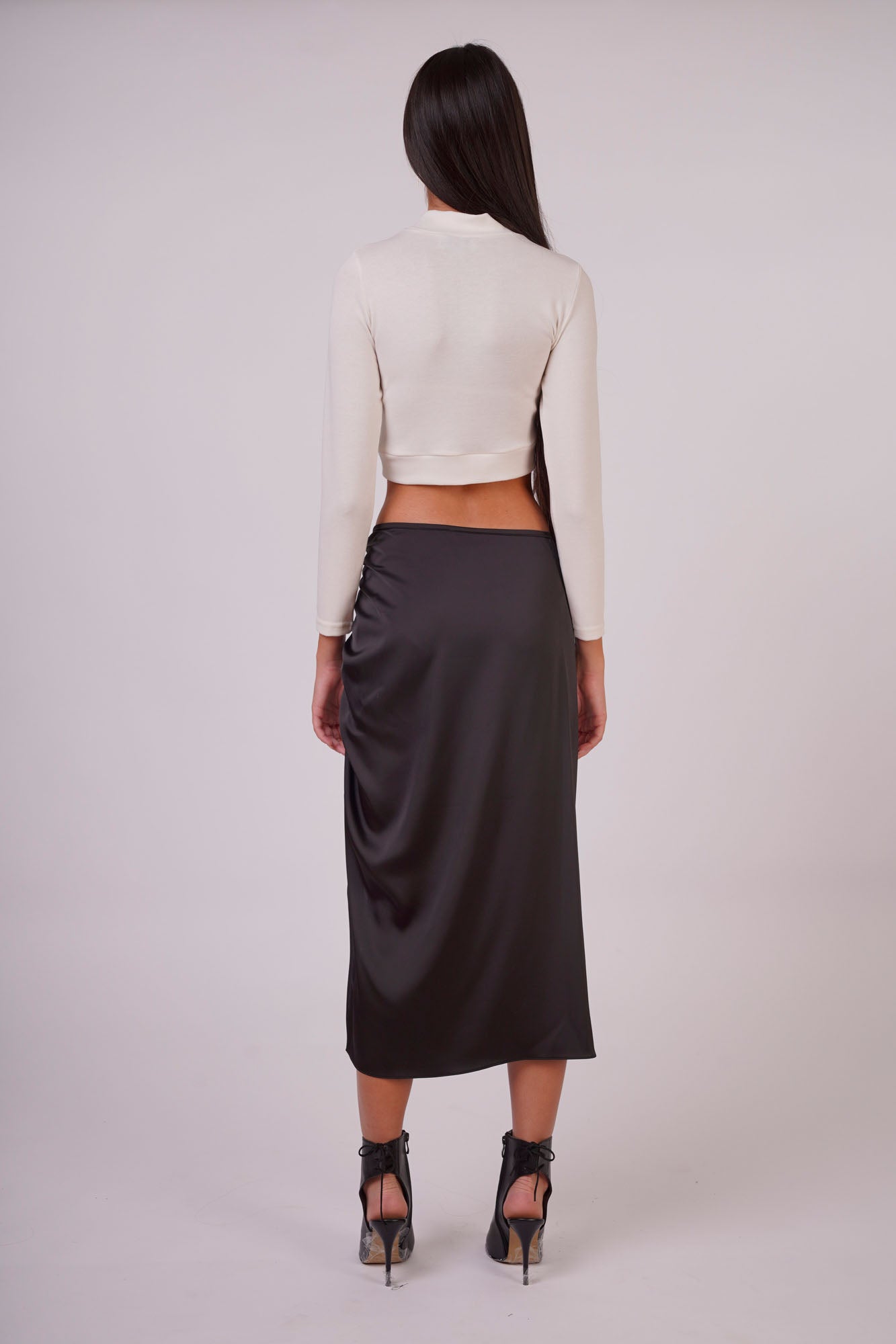 Satin Gathered Skirt with Side Slit