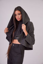 Black Textured Jacket with Cape