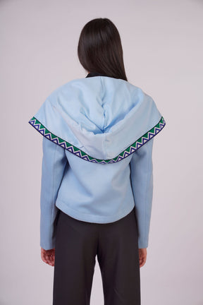 Wool Jacket with Cape and Patterned Effect on The Side