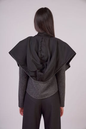 Black Textured Jacket with Cape