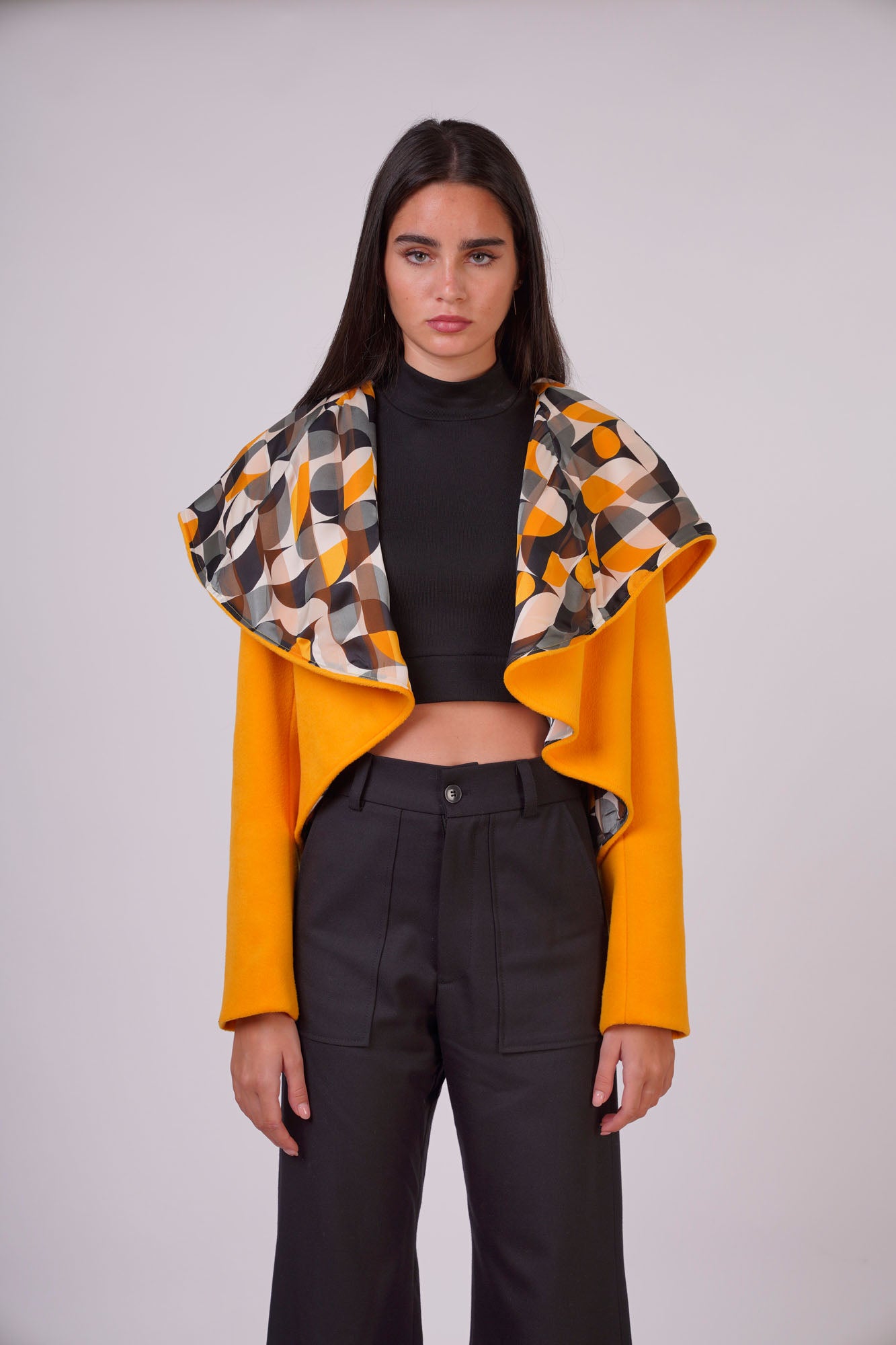 Wool Jacket with Cape and Patterned Effect