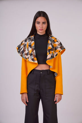 Wool Jacket with Cape and Patterned Effect