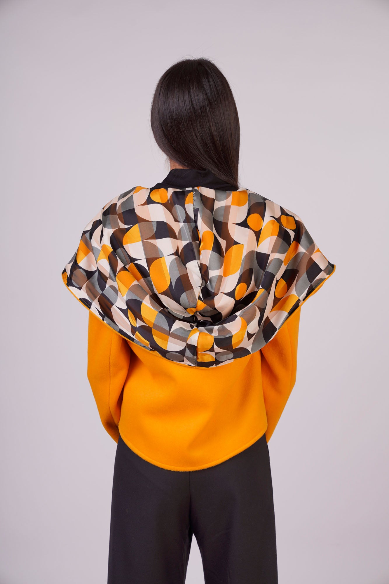 Wool Jacket with Cape and Patterned Effect