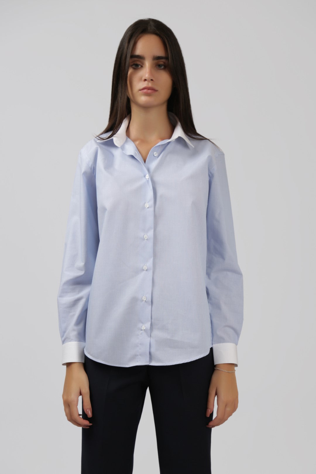 Light Blue Button Up Shirt with White Collar