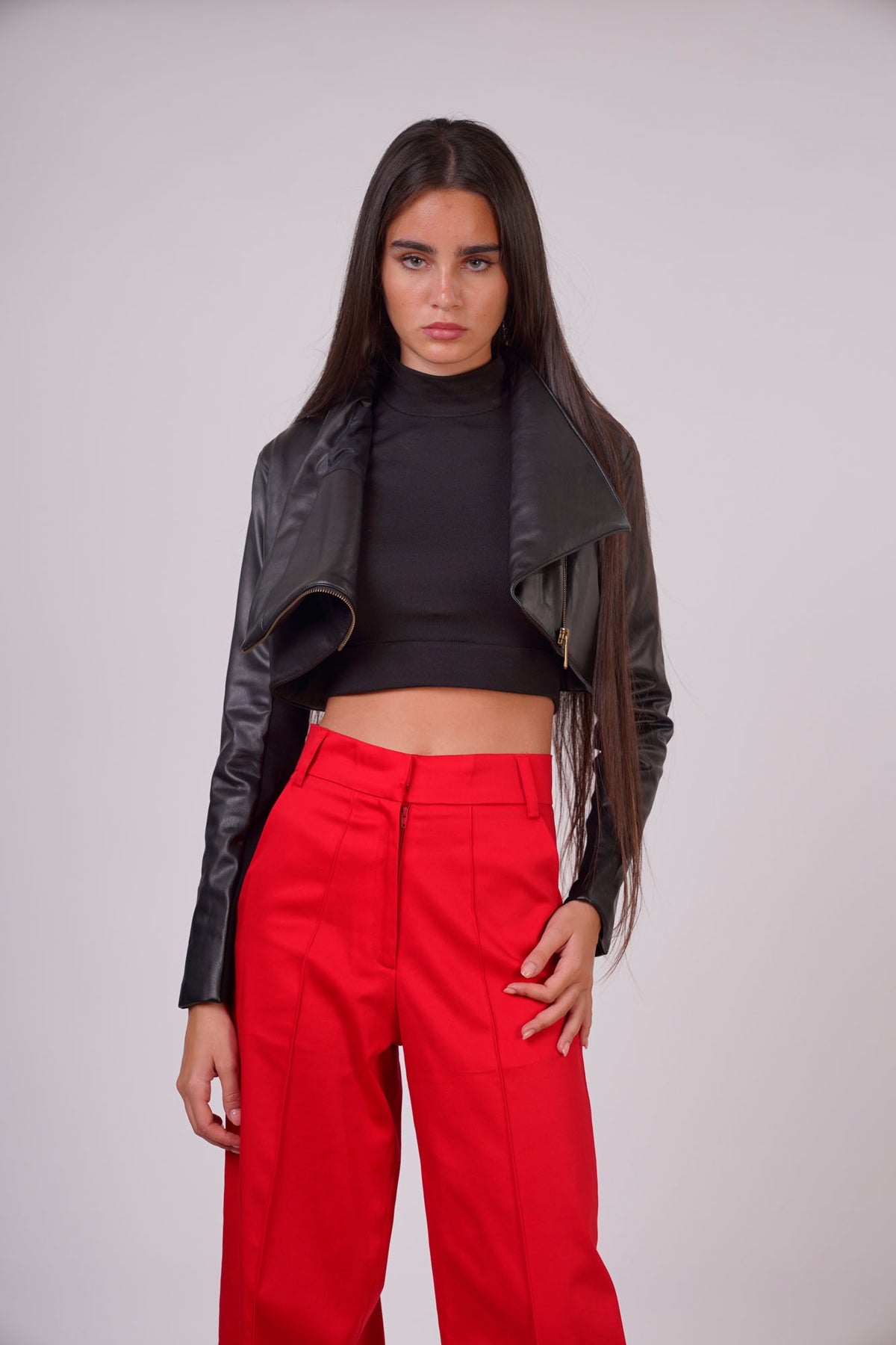 Faux Leather Biker Jacket with Frontal Zip