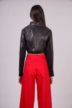 Faux Leather Biker Jacket with Frontal Zip