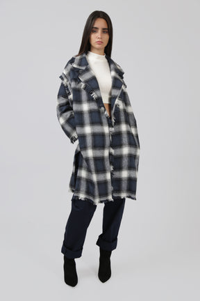 Checked Frill Coat with Black Faux Leather Belt