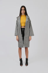 Checked Frill Coat with Black Faux Leather Belt