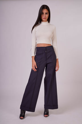 Wide-Leg Trousers with Front Pockets.