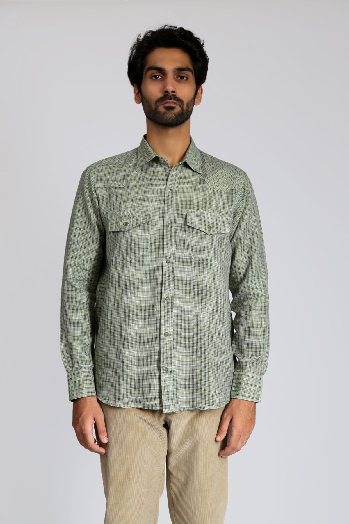 Light Green Regular Fit Checked Cotton Shirt