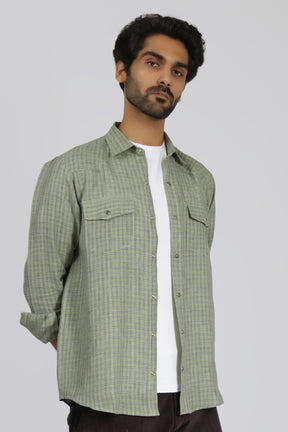 Light Green Regular Fit Checked Cotton Shirt