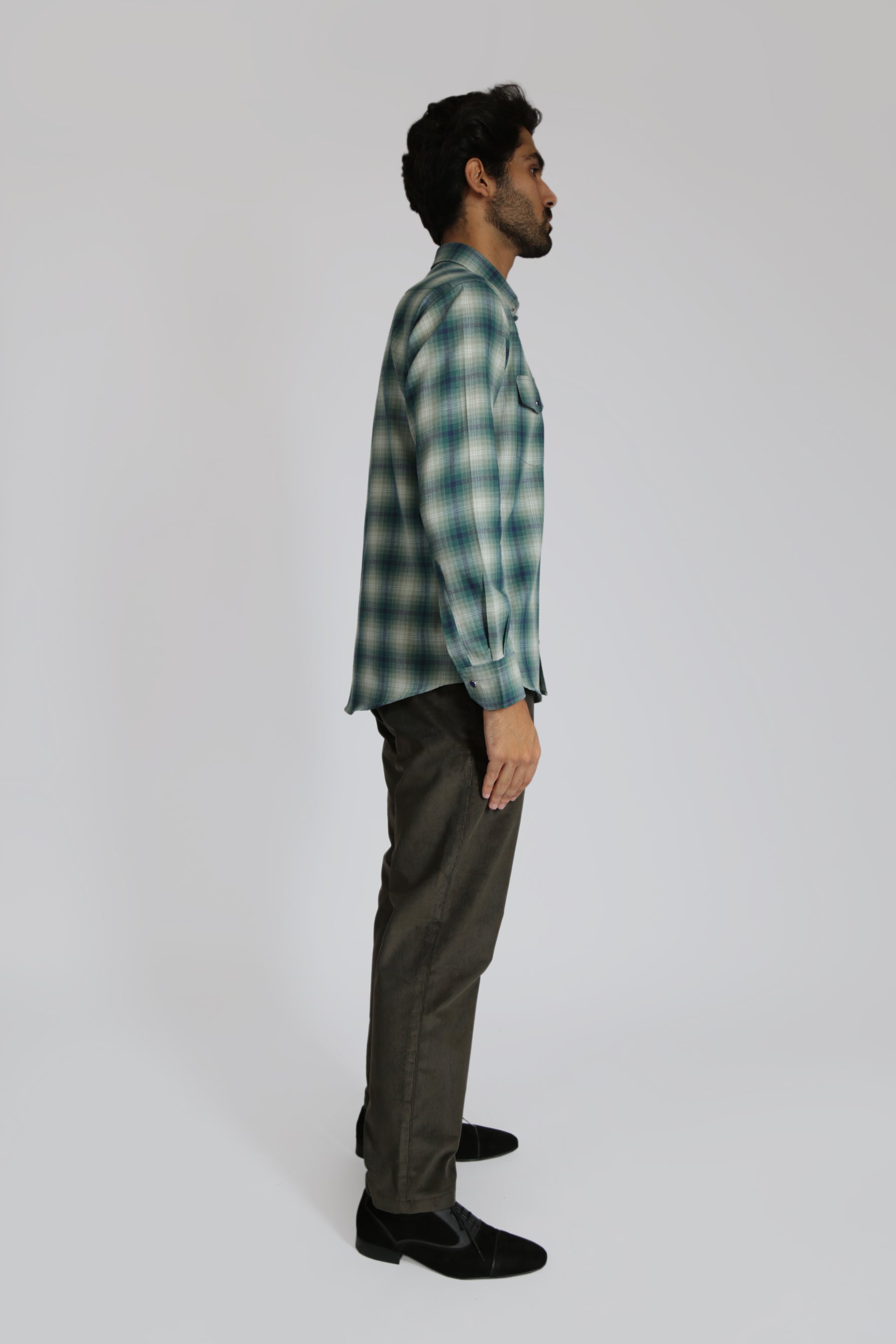 Green Regular Fit Checked Cotton Flannel Shirt