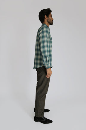 Green Regular Fit Checked Cotton Flannel Shirt