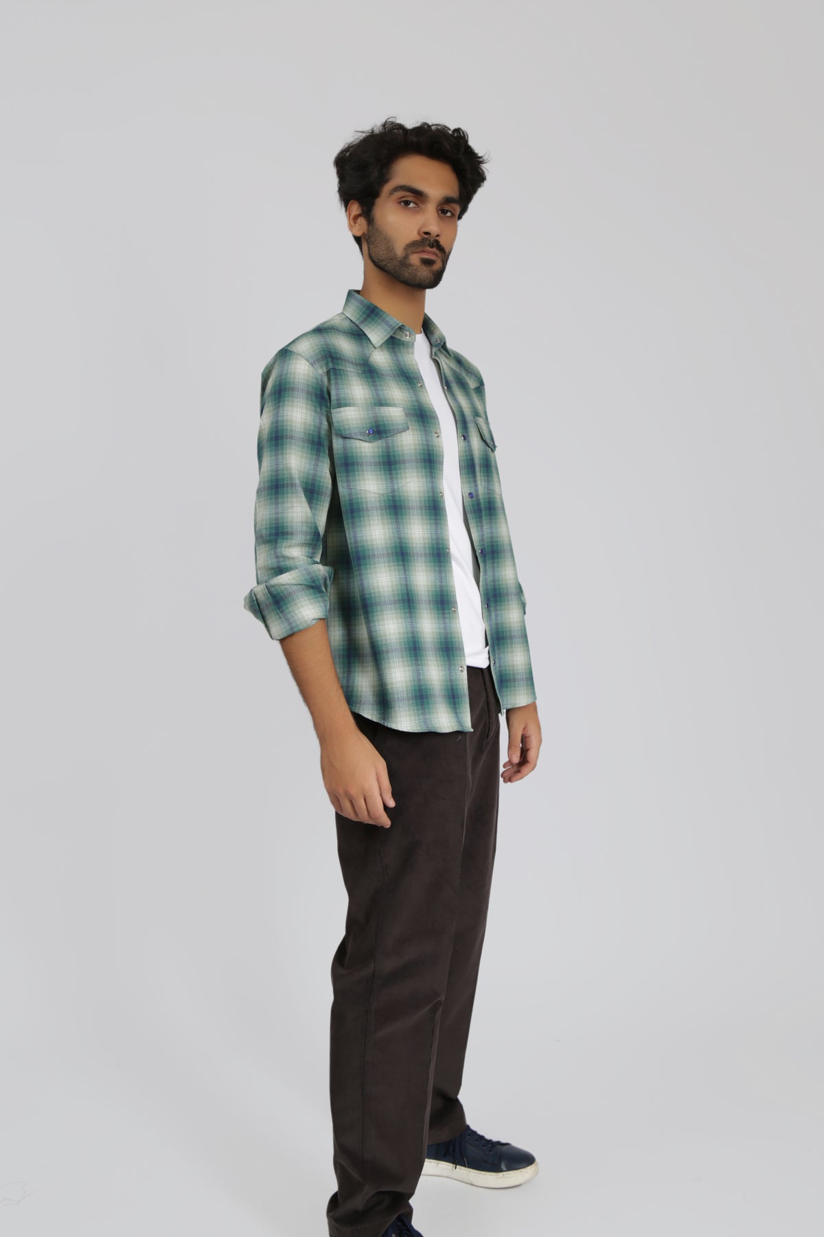 Green Regular Fit Checked Cotton Flannel Shirt
