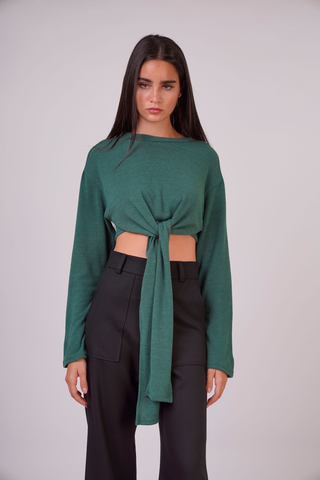 Soft Knit Cropped Sweater with Front or Back Tie