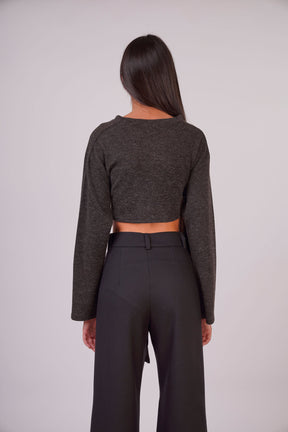 Soft Knit Cropped Sweater with Front or Back Tie