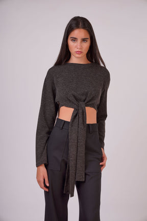 Soft Knit Cropped Sweater with Front or Back Tie