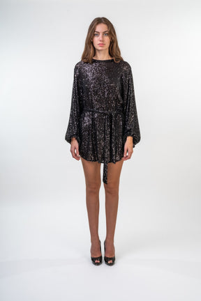 Mini Sequined Dress with Belt