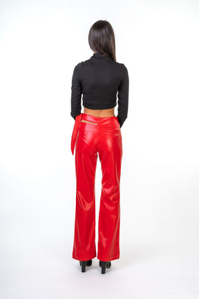 Faux Leather Pants With Side Buckels