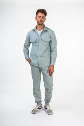 Comfy Textured Overshirt with Front Pockets and Slim Fit String Trousers