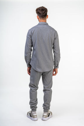 Comfy Textured Overshirt with Front Pockets and Slim Fit String Trousers