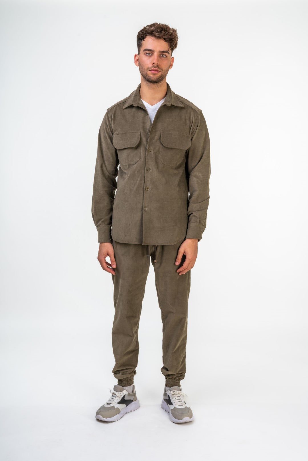 Comfy Corduroy Overshirt with Front Pockets and Slim Fit String Trousers