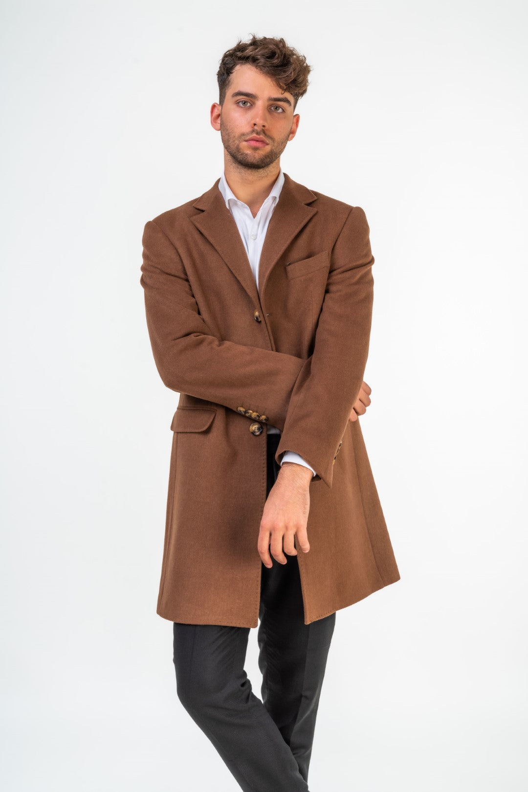 Wool Coat with Pockets and Textured Lining