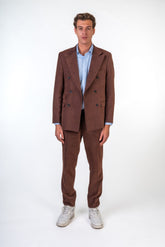 Brown Textured Corduroy Slim Fit Double Breasted Suit