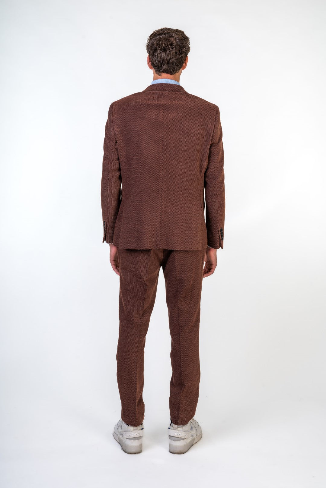 Brown Textured Corduroy Slim Fit Double Breasted Suit