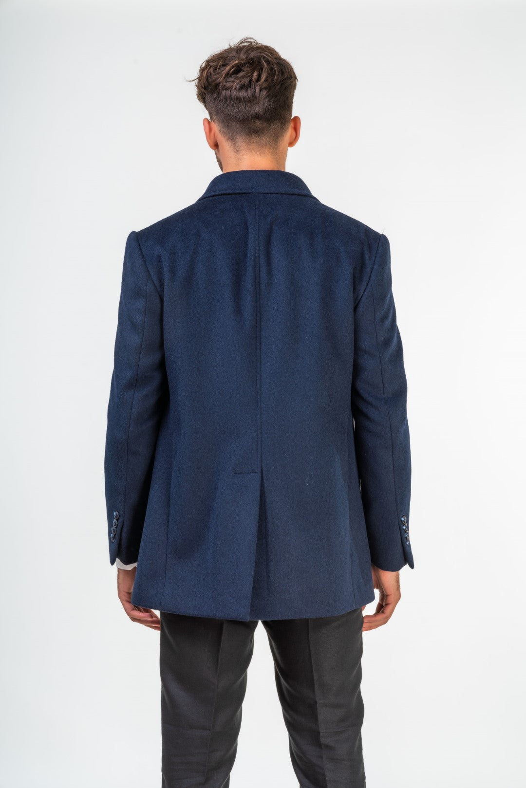 Navy Blue Wool Jacket with Floral Lining