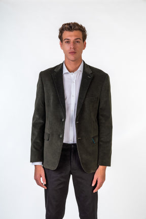 Olive Green Corduroy Blazer With Pockets