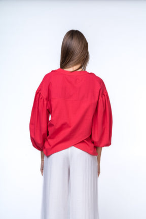 Linen Shirt With Voluminous Sleeves and Frontal Tie
