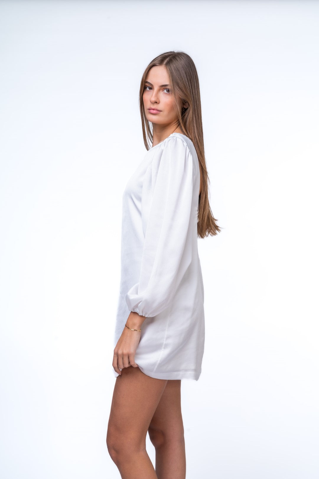 Mini Dress with Voluminous Sleeves and Open Back Details