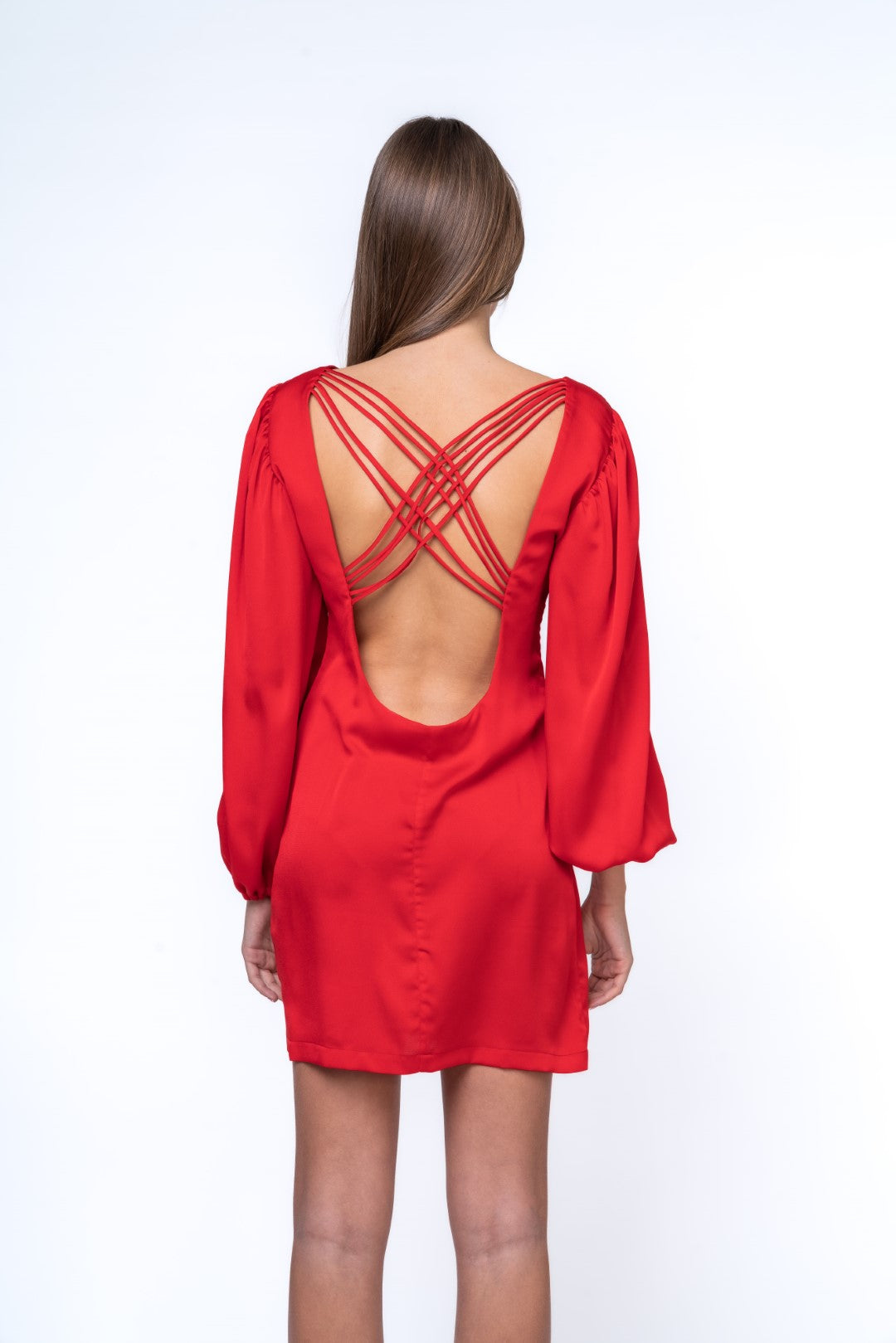 Mini Dress with Voluminous Sleeves and Open Back Details