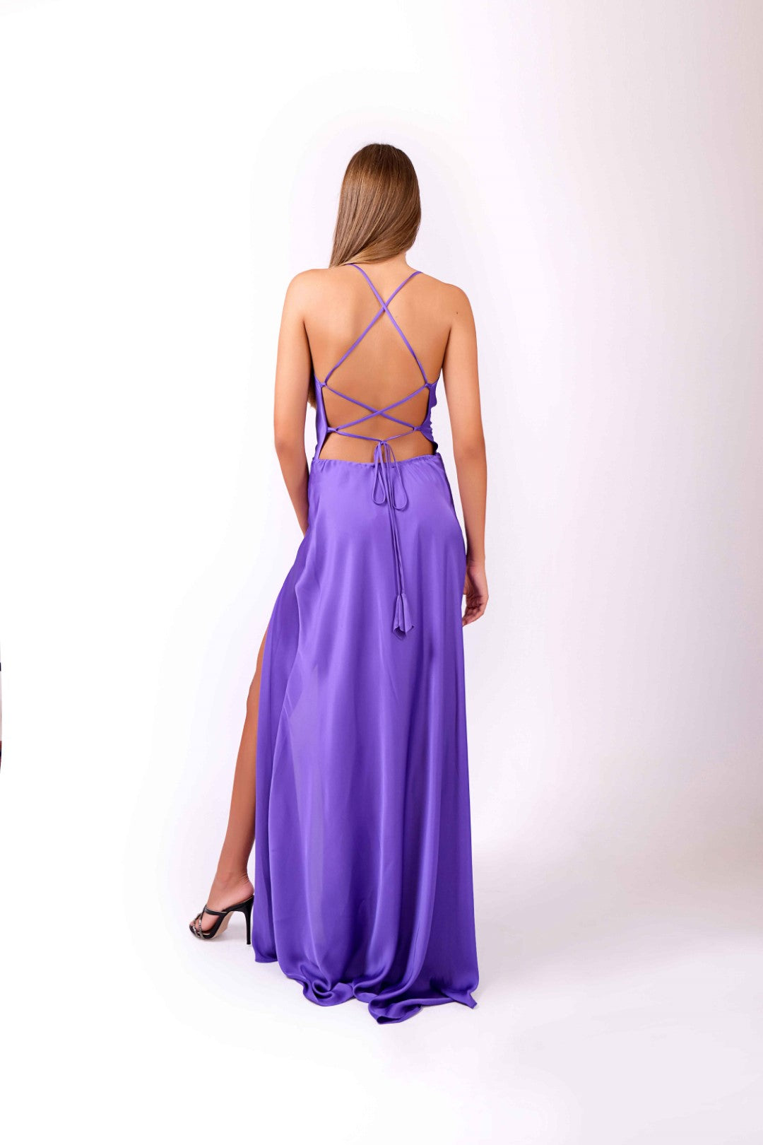 Draped Silk Dress with Open Back