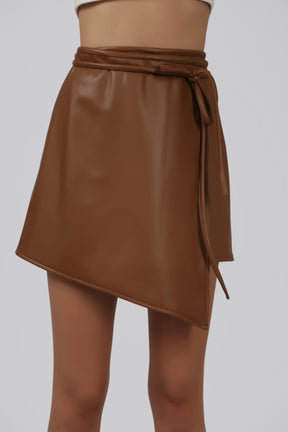 Wrap Around Faux Leather Skirt with Drawstring