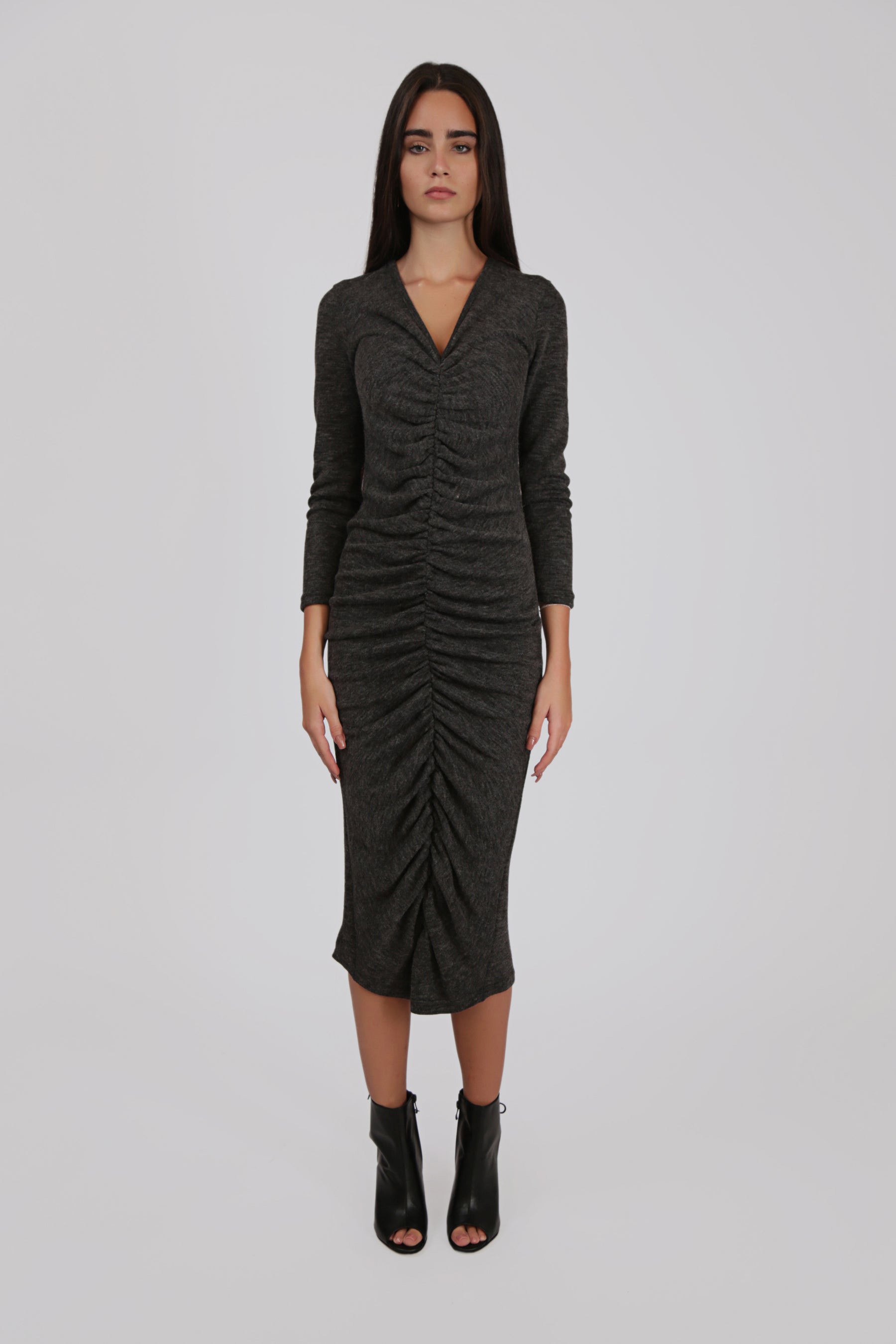 Color Knit Midi Draped Dress