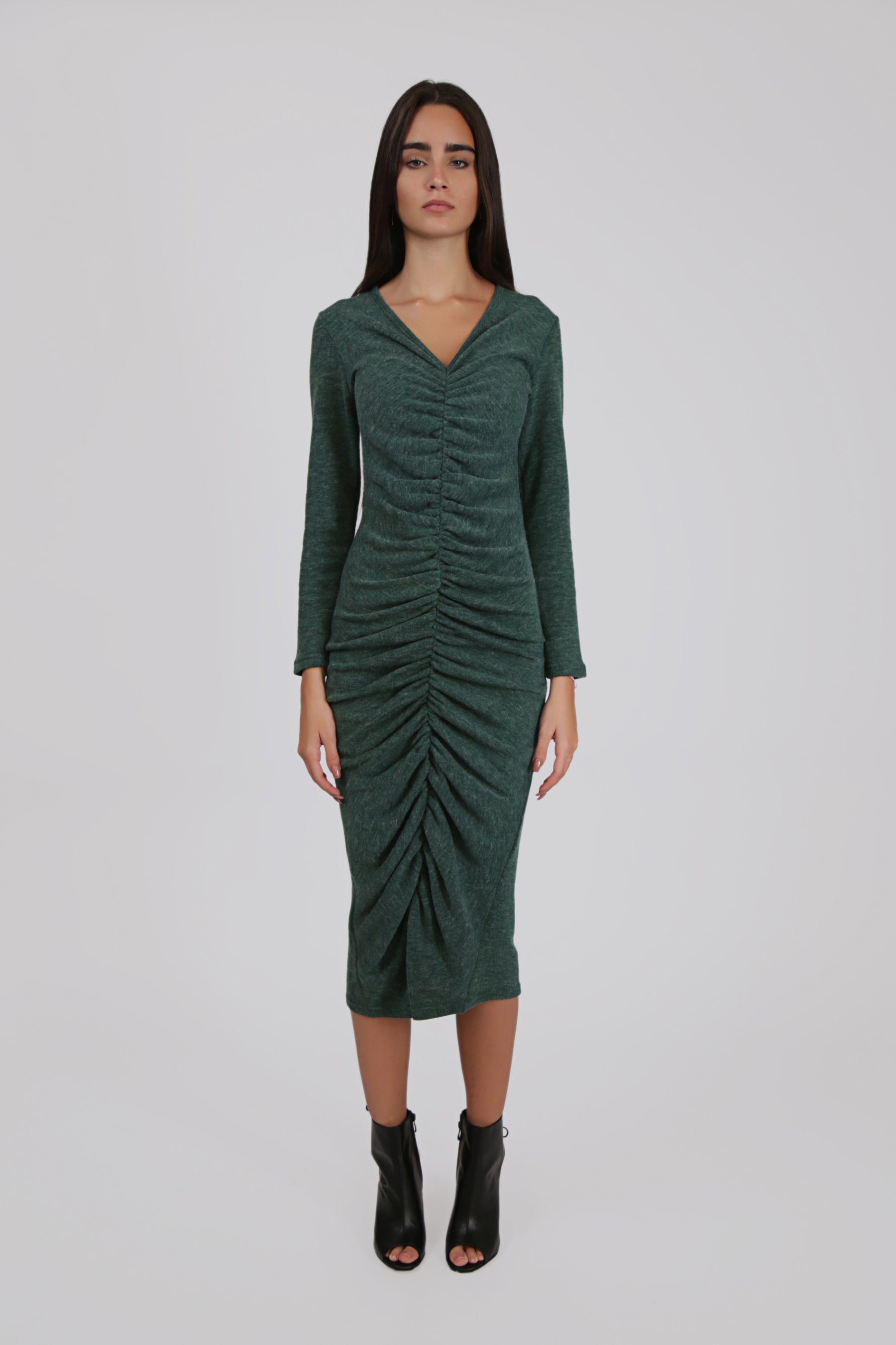 Color Knit Midi Draped Dress