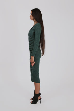 Color Knit Midi Draped Dress