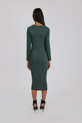 Color Knit Midi Draped Dress