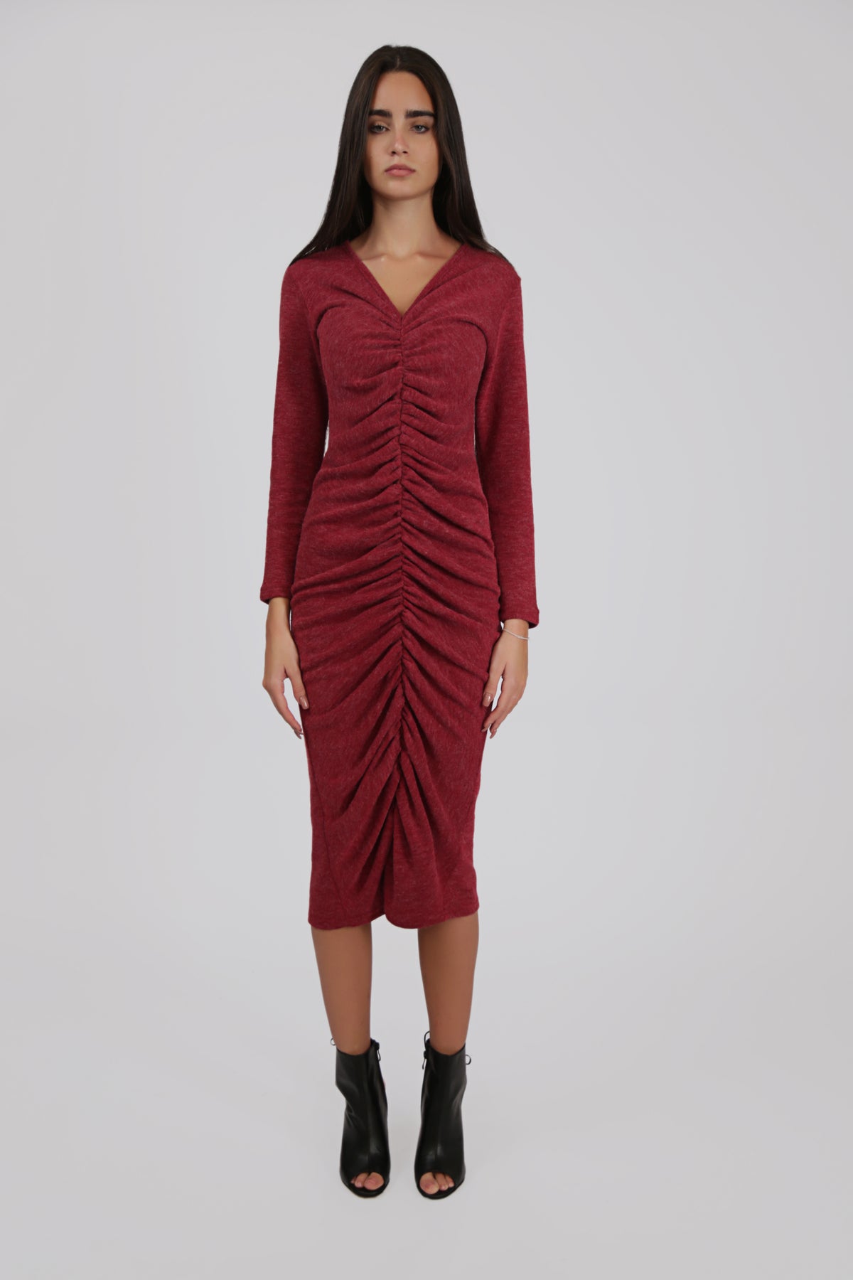 Color Knit Midi Draped Dress