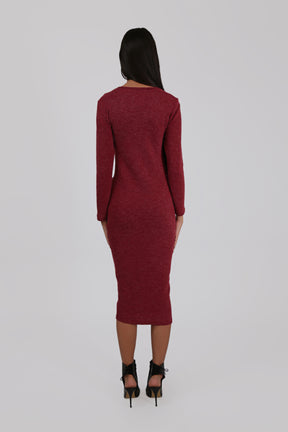 Color Knit Midi Draped Dress