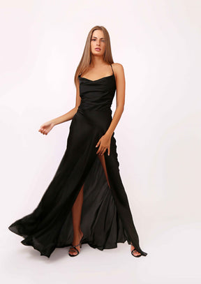 Draped Silk Dress with Open Back