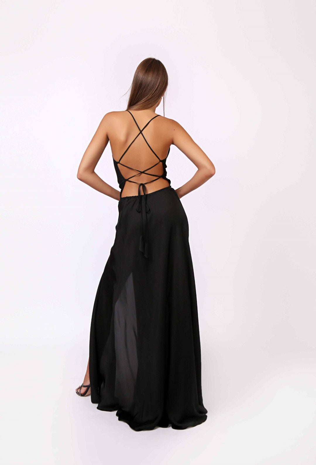 Draped Silk Dress with Open Back