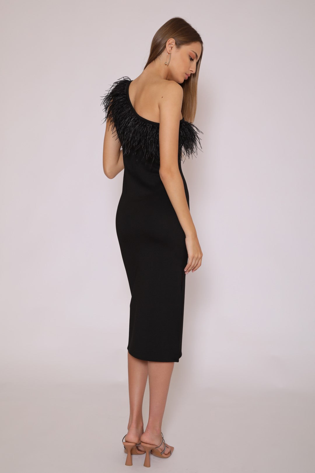 Feathered One Shouldered Dress