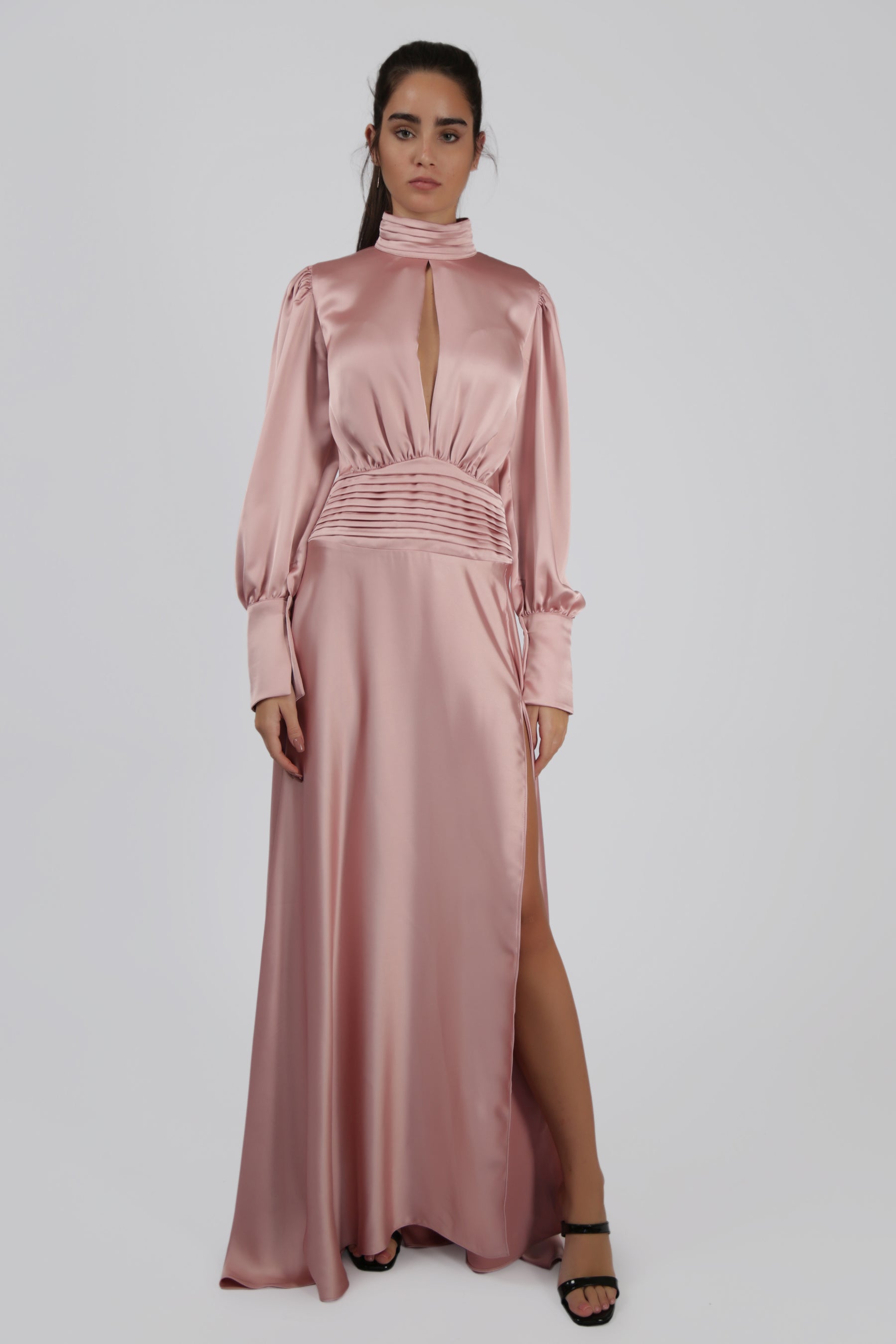 Satin Maxi Dress with Front Slit